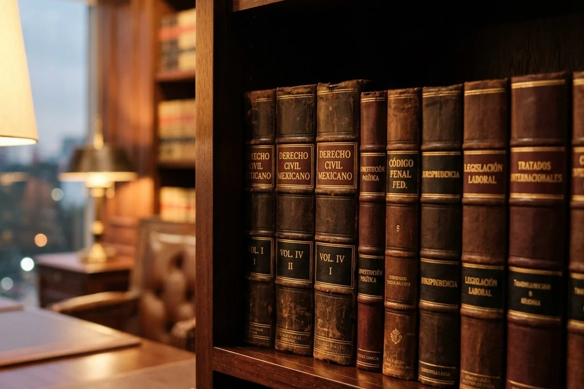 Libros clásicos de derecho en biblioteca jurídica de la firma