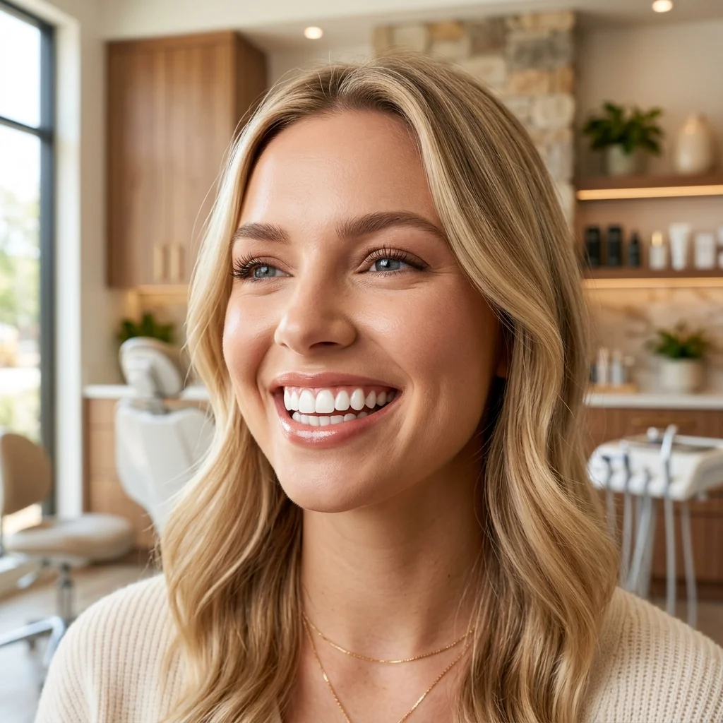 Sonrosa sana y perfecta de paciente de clínica dental